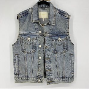 Maje Light Wash Denim Jean Sleeveless Vest Jacket